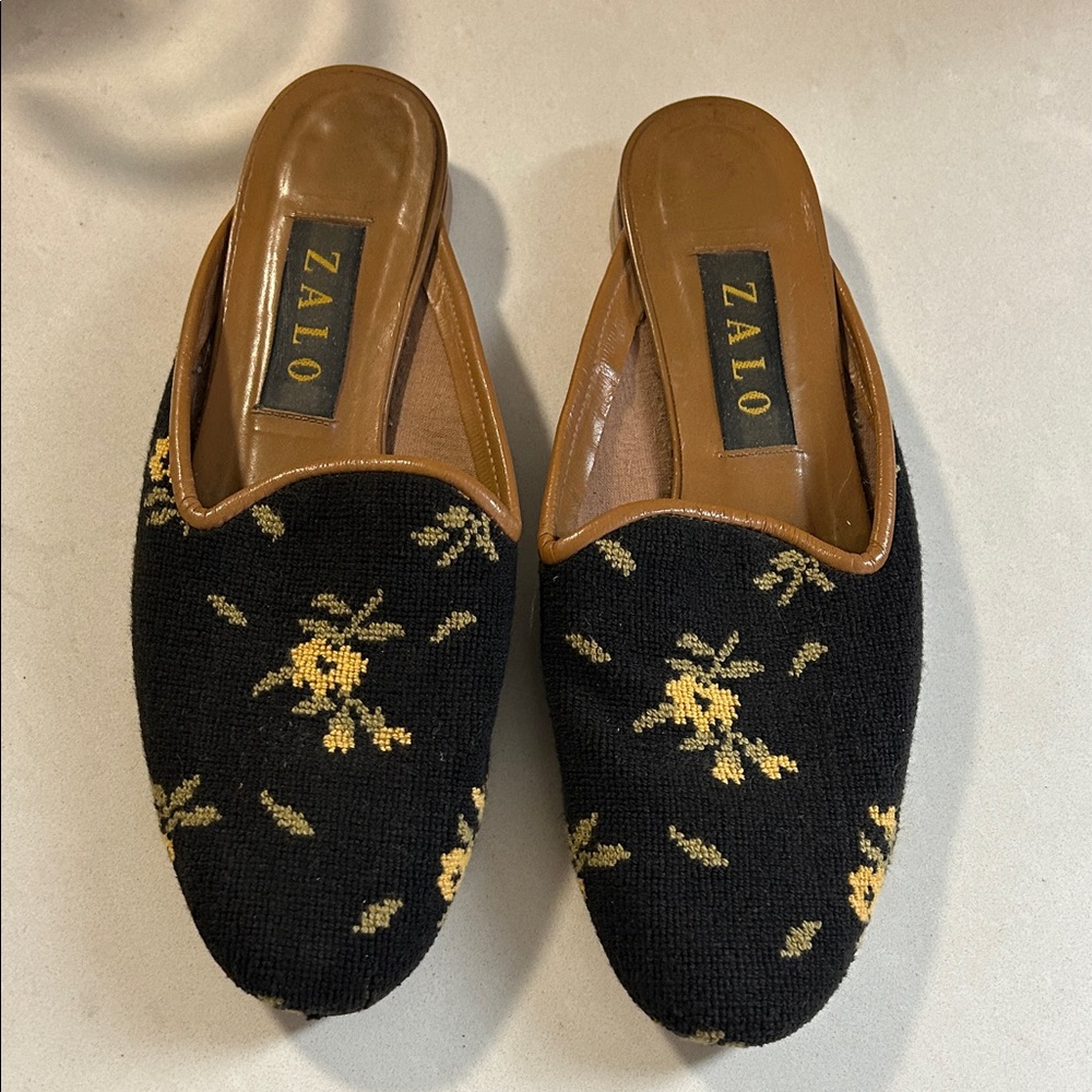 Zalo floral needlepoint leather mules size 7 to 7.5